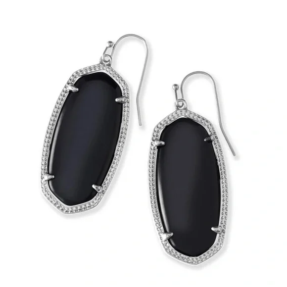 Kendra Scott Elle Silver Drop Earrings in Black Opaque Glass - Picture 1 of 4